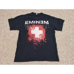 Eminem Shirt Mens Large Black Graphic Cross Logo Music Rap Tee Album Tour